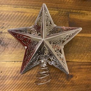 Metal Silver Star Christmas Tree Topper with Box - 8”